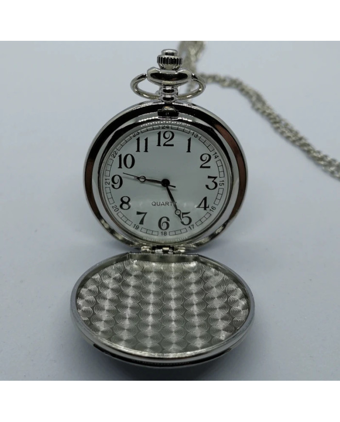 Pocket watch oon a chain relief moon sunshine