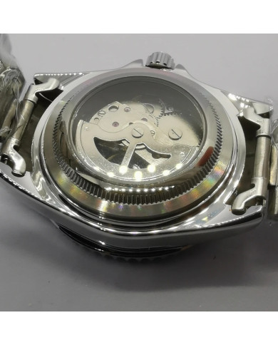 Automatic mechanical watch with blue and red bezel