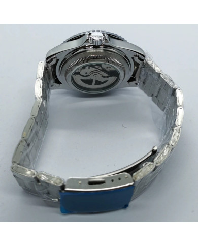 Automatic mechanical watch with blue and red bezel